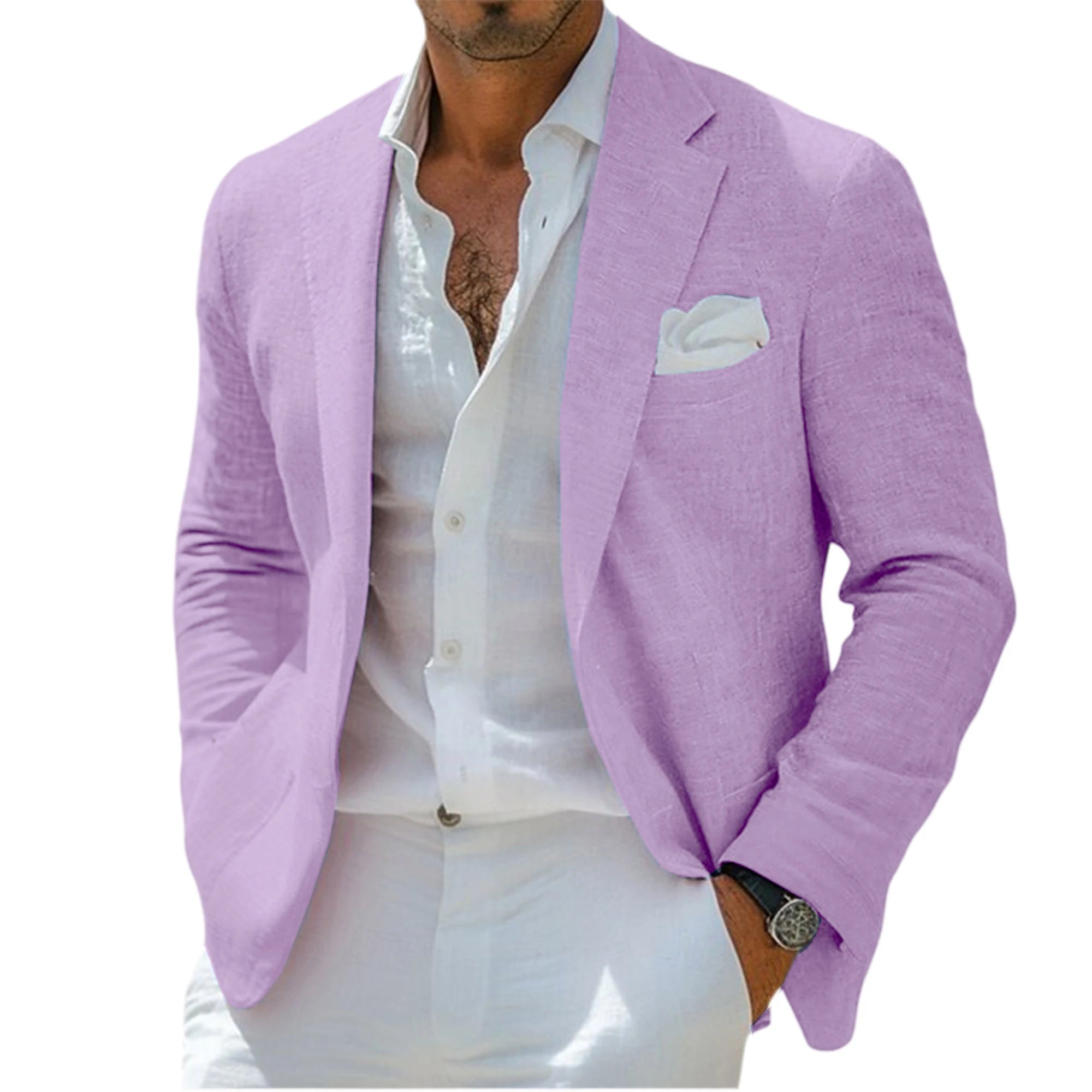 Blazer en lin pour homme, revers cranté, 2 boutons, coupe ajustée, veste de costume légère et respirante, idéale pour l'été, la plage, les mariages, le sport ou le quotidien