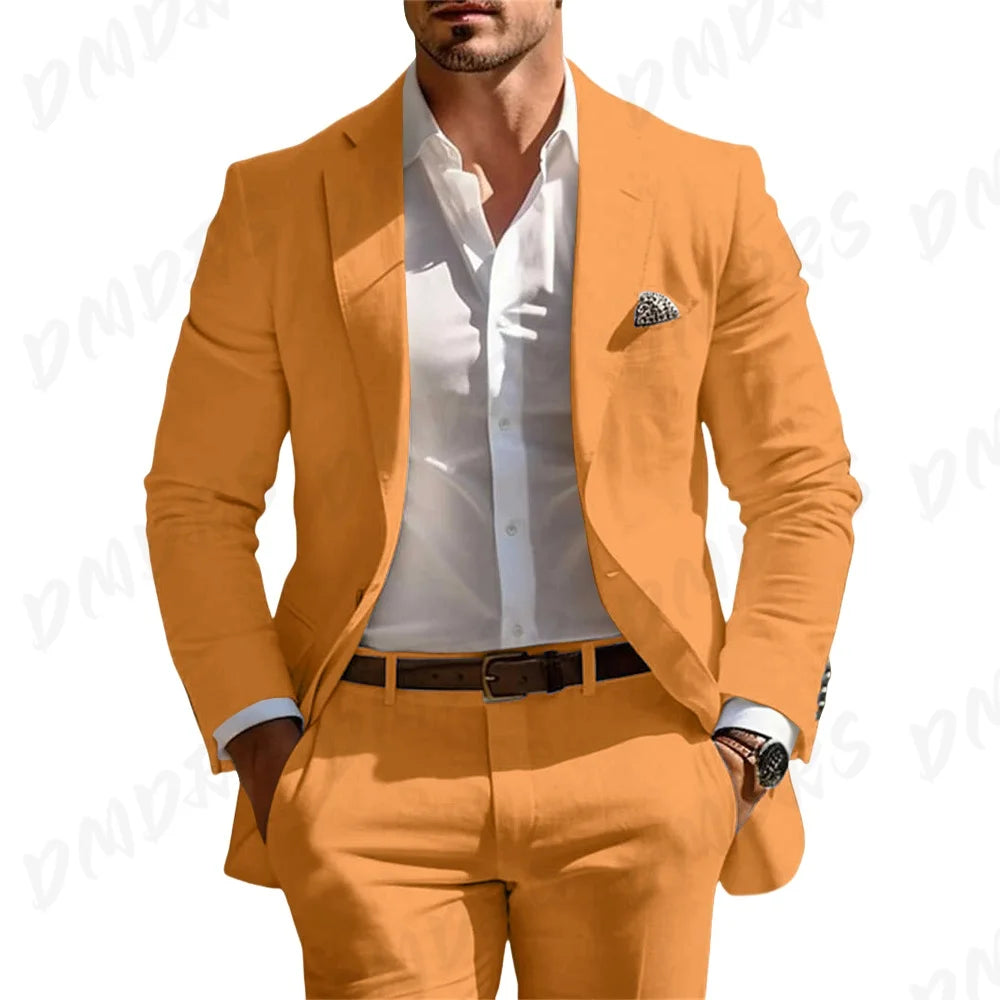 Veste et pantalon trempés classiques pour hommes, vêtements pour occasions formelles, fête, mariage, été, solide, 2 pièces