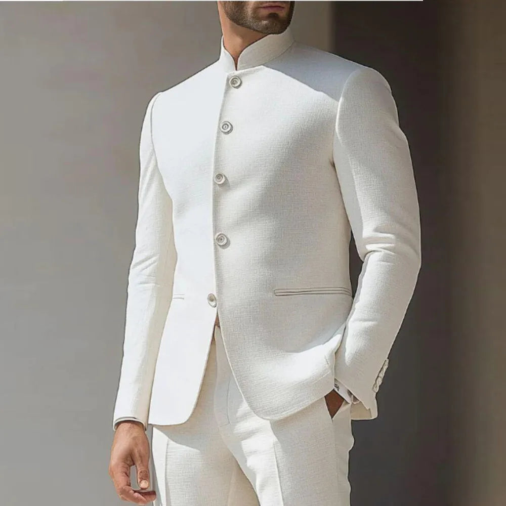 Costume Homme Blanc en Lin, Simple Boutonnage, 2 Pièces (Veste et Pantalon), pour Occasions Spéciales, Formel, Personnalisable, Vêtement Masculin Tendance Classique 2025