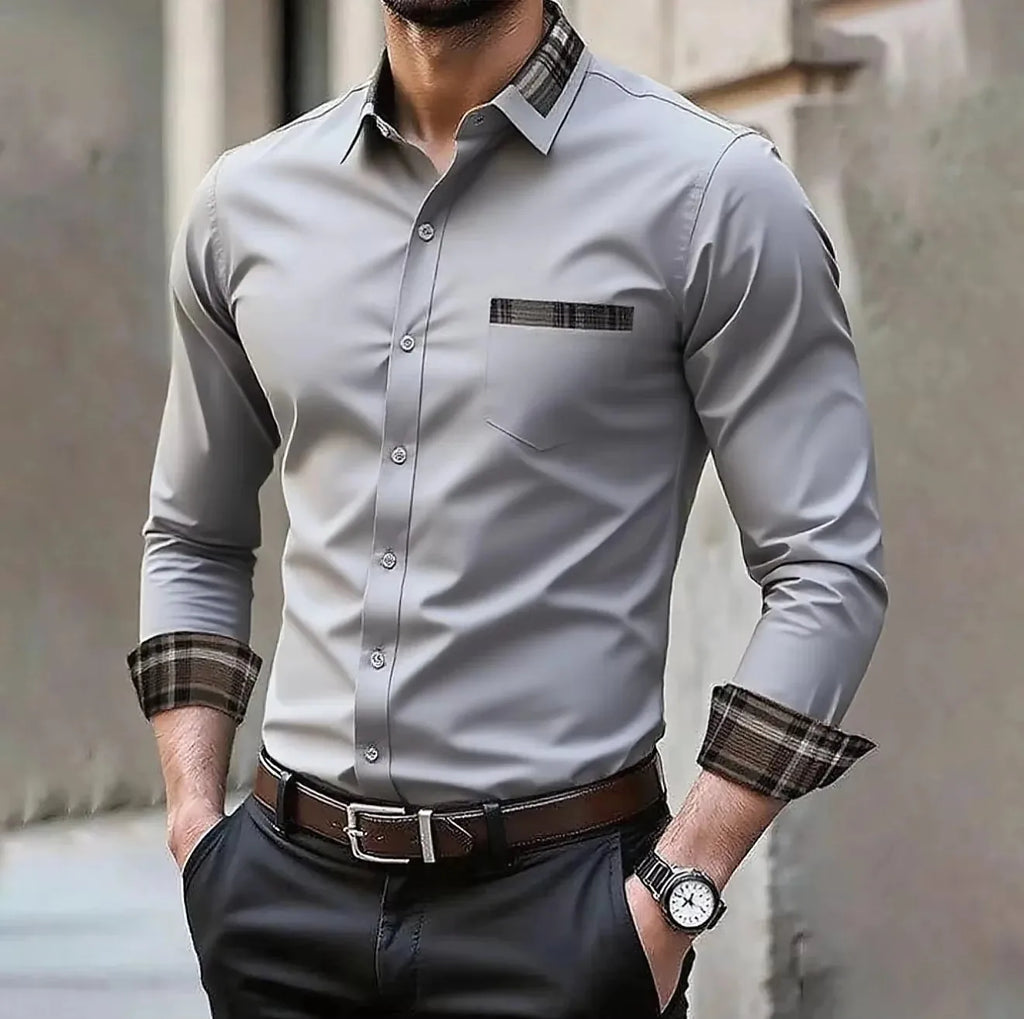 Chemise décontractée formelle pour homme avec poche, disponible en 12 couleurs, chemise élégante et confortable à manches longues, idéale pour les mariages et