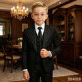 Costumes noirs à cristaux perlés pour garçons, ensembles 3 pièces, ensembles de blazer à simple boutonnage, smoking pour enfants, pour mariage et fête formelle