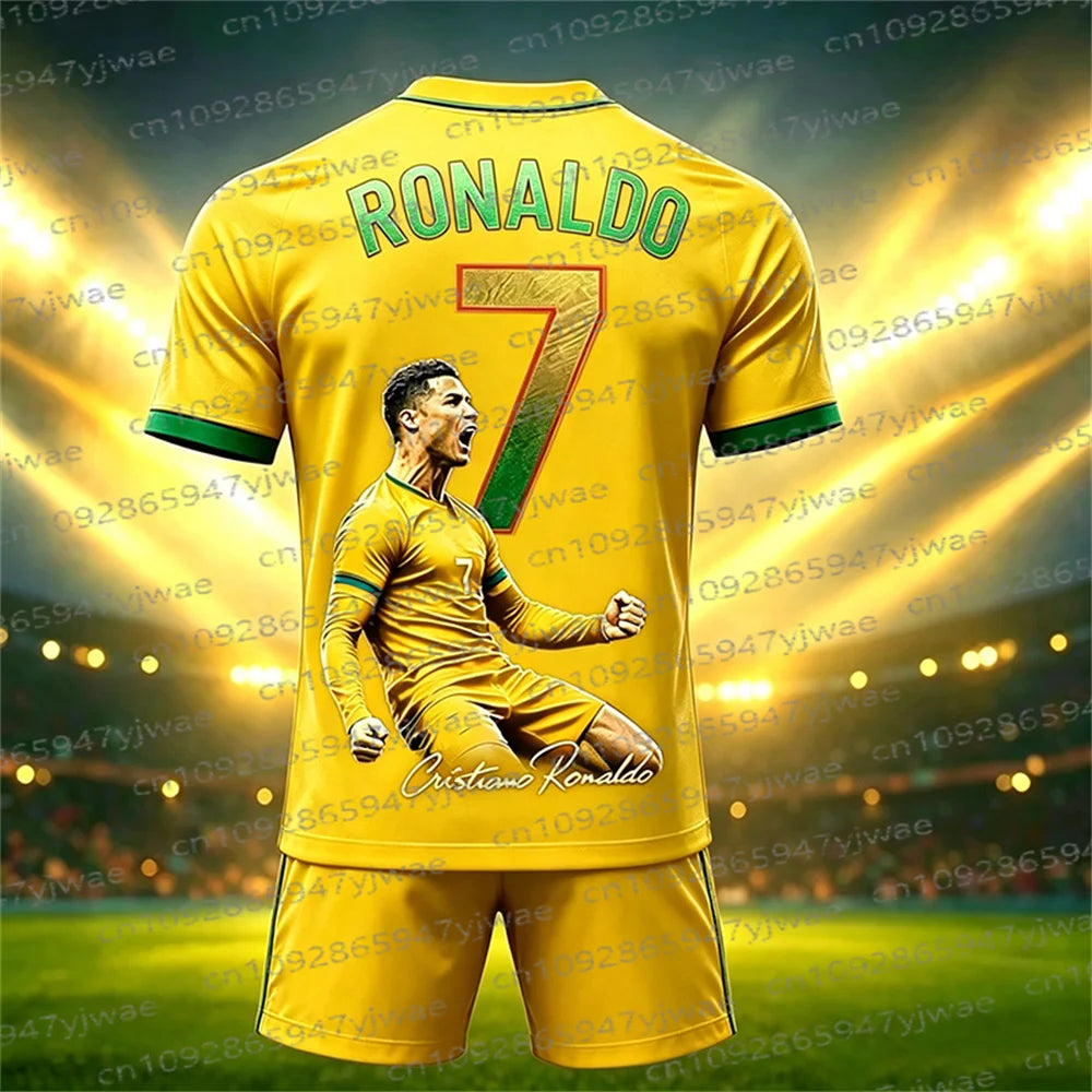 Ensemble maillot et short de football édition spéciale Ronaldo N°7 pour femme, homme et enfant – Tenue de sport décontractée Harajuku d'été – Ensemble 2 pièces