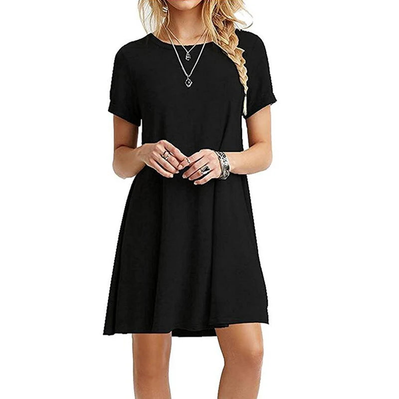 Femmes décontracté à manches courtes t-shirt robe Vintage col rond imprimé Mini robe ample élégant Simple Mini robe Streetwear robe d'été