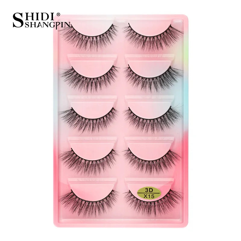 Cils 3D en faux vison X05, cils postiches volumineux et légers, 5 paires réutilisables, cils doux et volumineux, aspect naturel pour le maquillage quotidien et les soirées