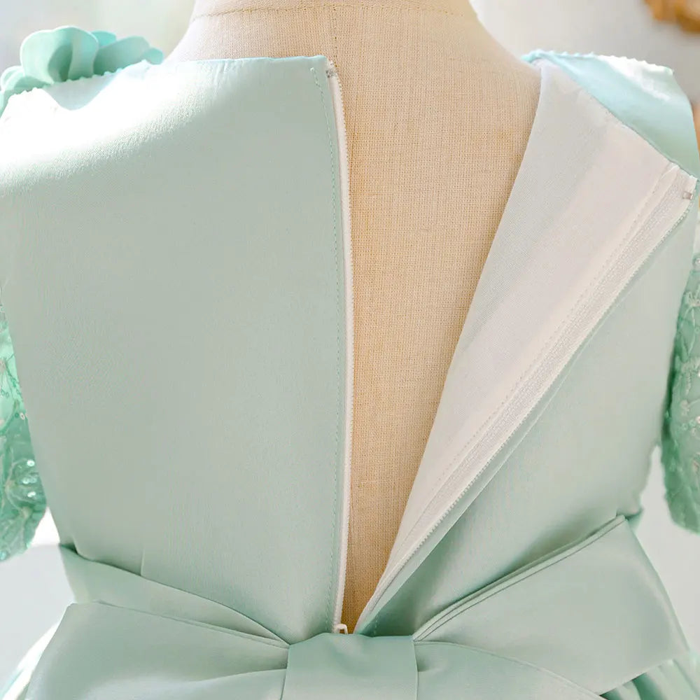 Nouvelles robes de demoiselle d'honneur à la mode pour mariages, en maille et dentelle avec nœud, pour enfants, robes de soirée d'été pour filles, robes de demoiselle d'honneur pour enfants de 3 à 8 ans
