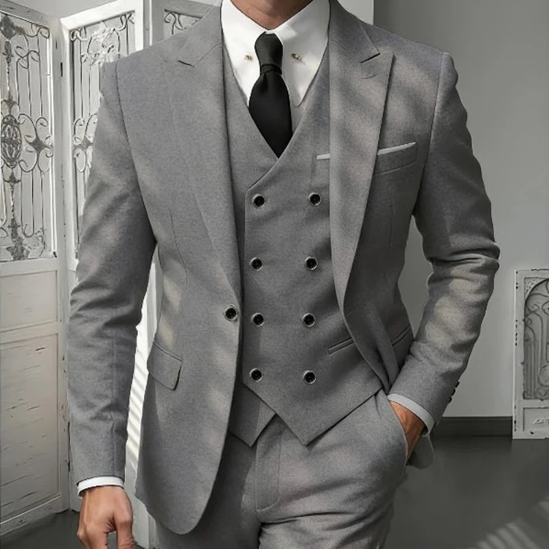 Ensemble de costume classique 3 pièces pour homme - Blazer ajusté à revers crantés avec gilet et pantalon, tenue formelle polyvalente pour les affaires et les événements