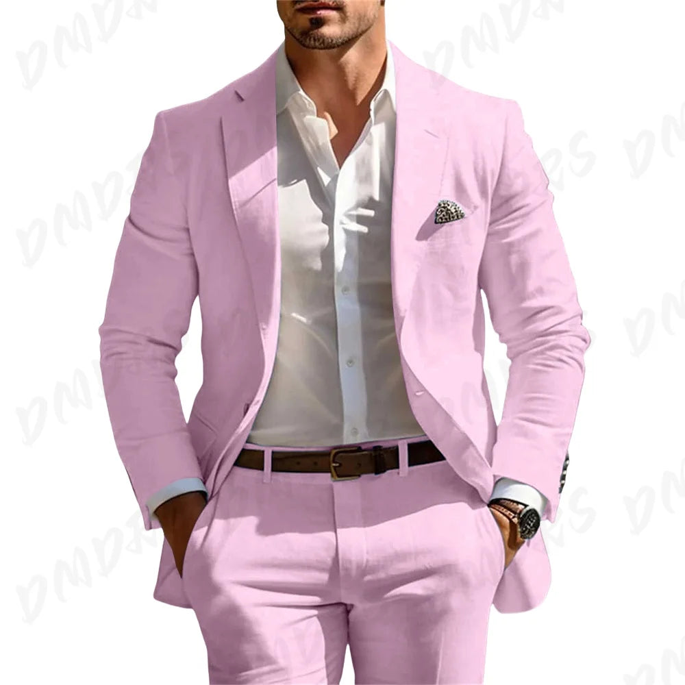 Veste et pantalon trempés classiques pour hommes, vêtements pour occasions formelles, fête, mariage, été, solide, 2 pièces