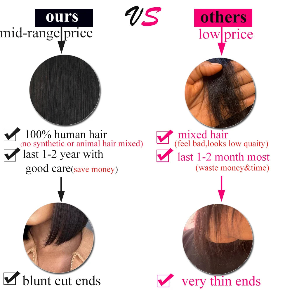 Perruque Bob droite sans colle, densité 250%, prête à porter, 100% cheveux humains pour femmes, perruques en cheveux naturels avec fermeture en dentelle 4x4