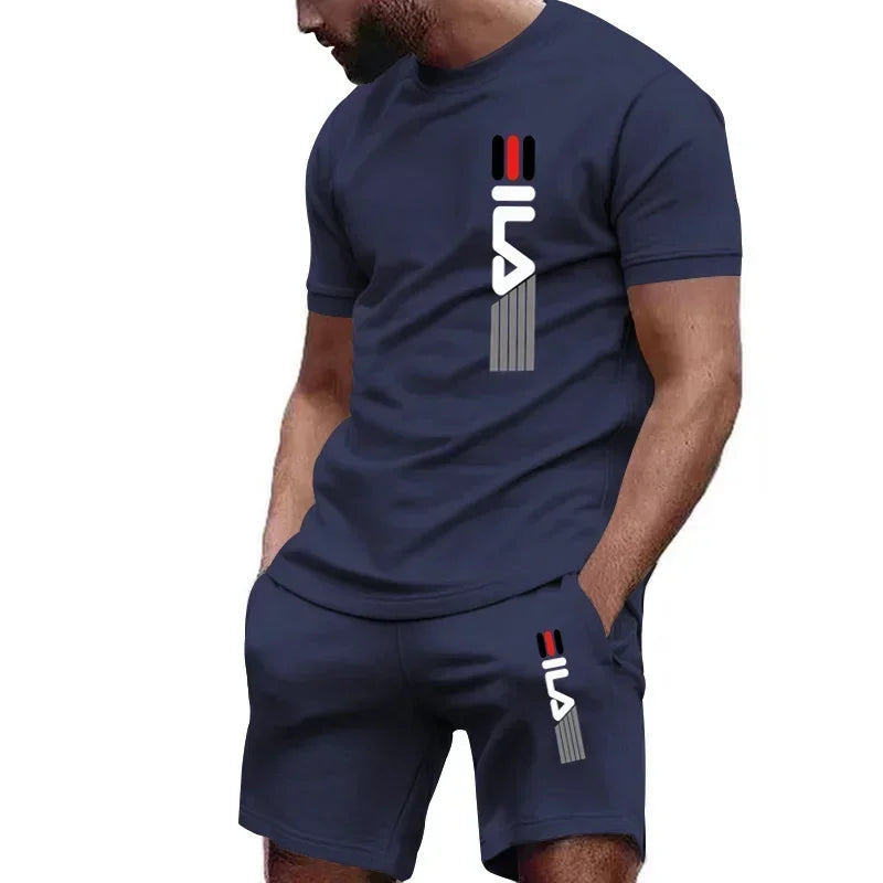 Ensemble pour hommes: T-shirt à manches courtes respirant d'été super confortable en coton soleil de haute qualité + short de jogging décontracté 2 pièces pour hommes