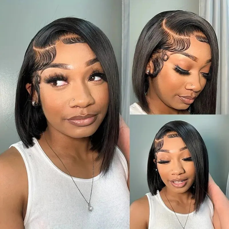 Newmi Bob perruques courte Bob perruque dentelle avant perruques de cheveux humains cheveux raides 13x4 dentelle frontale cheveux humains Bob perruques pour les femmes