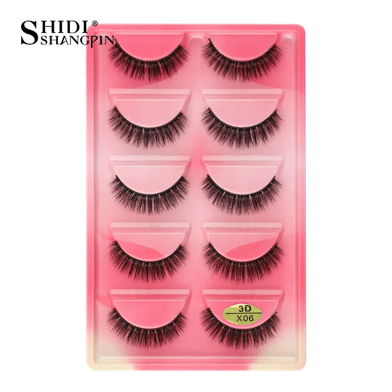 Cils 3D en faux vison X05, cils postiches volumineux et légers, 5 paires réutilisables, cils doux et volumineux, aspect naturel pour le maquillage quotidien et les soirées