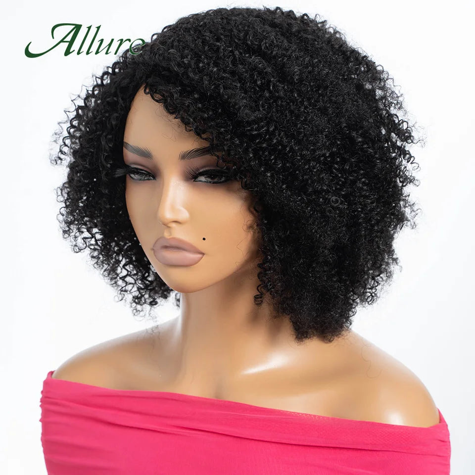 Perruques brésiliennes Jerry Curly en cheveux humains pour femmes, couleur brun foncé, cheveux courts bouclés, perruque sans colle, perruques afro crépues Allure