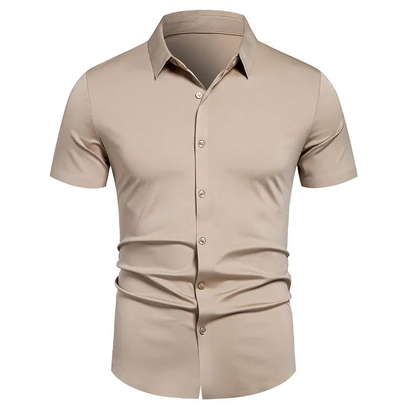 Chemises pour hommes, chemises habillées extensibles, sans plis, coupe classique, manches courtes, extensibles, décontractées, boutonnées