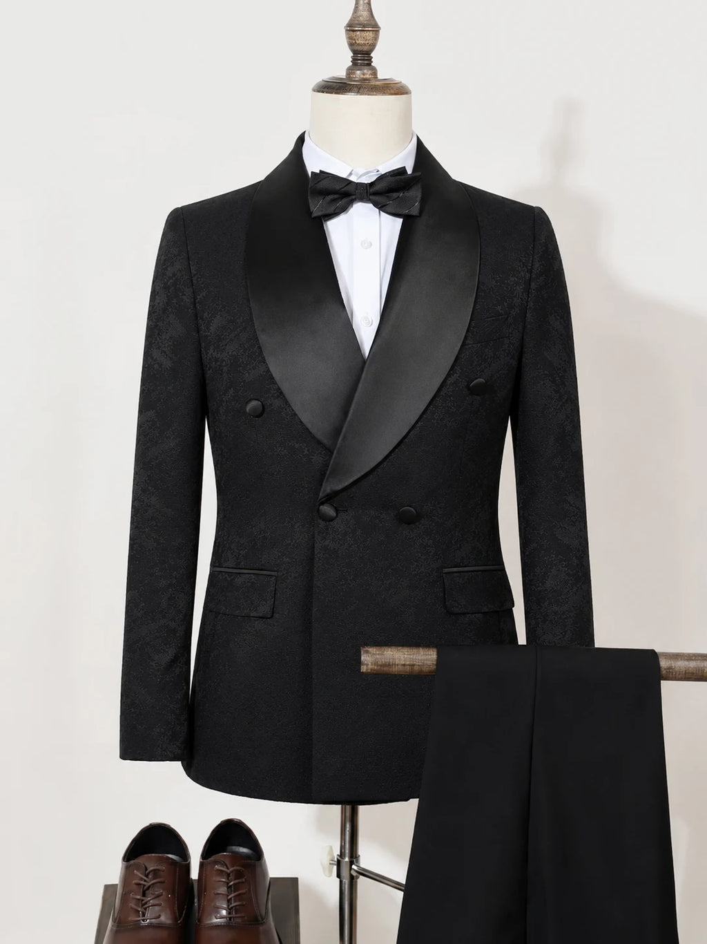 Ensemble de costume de luxe 2 pièces pour homme, tenue de soirée haut de gamme, costume décontracté chic à double boutonnage, costume de marié, col châle