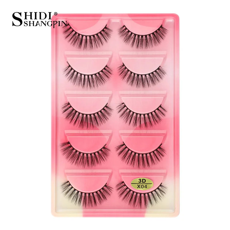 Cils 3D en faux vison X05, cils postiches volumineux et légers, 5 paires réutilisables, cils doux et volumineux, aspect naturel pour le maquillage quotidien et les soirées