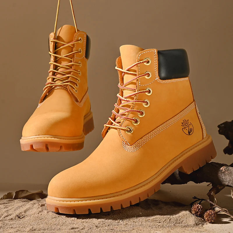 Chaussures de marche pour hommes de haute qualité mode Sports de plein air loisirs bottes hautes hiver velours anti-dérapant plat à lacets bottes pour homme