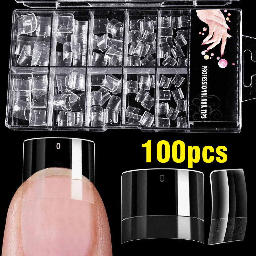 100 pièces clair court carré ongles conseils demi couverture Gel doux français faux ongles pointe artificielle acrylique press-ons pour Extension d'ongle bricolage
