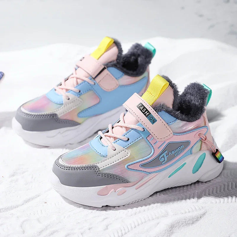 Chaussures décontractées en fourrure chaude pour filles, baskets épaisses de princesse, mignonnes pour enfants, été, hiver, 3, 5, 6, 7, 8