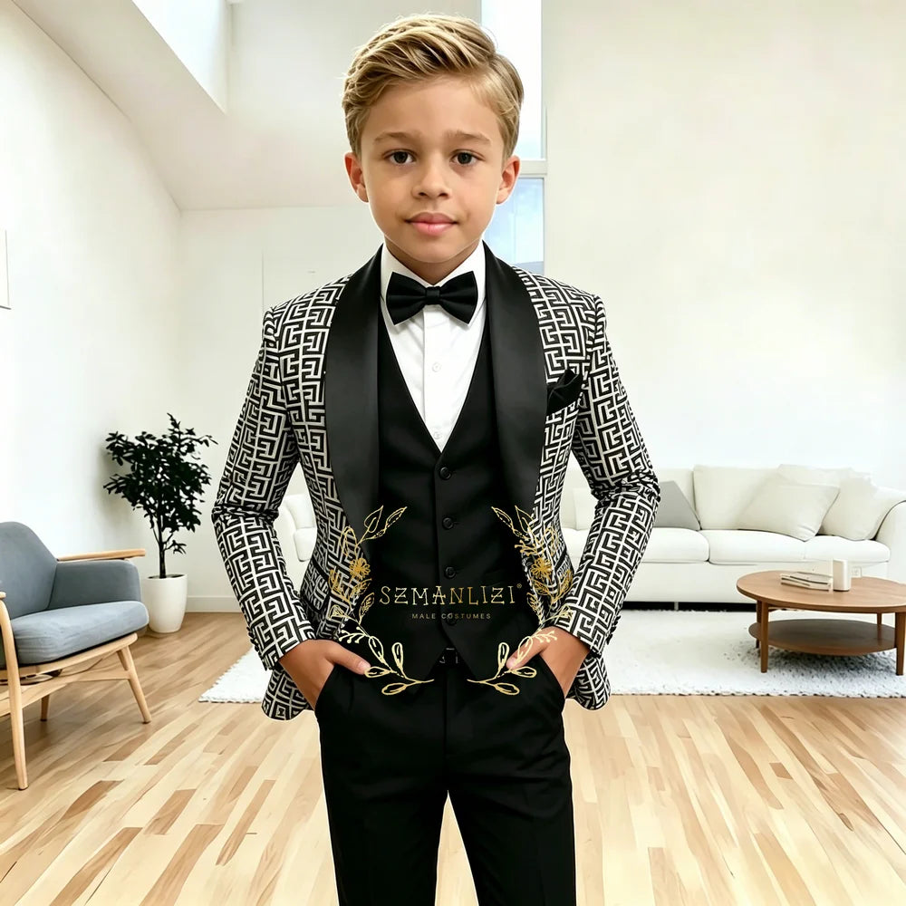 Costume à carreaux pour garçons, ensemble 3 pièces, Blazer pour enfants, veste de smoking pour mariage, gilet et pantalon, vêtements slim fit pour garçons de 2 à 16 ans