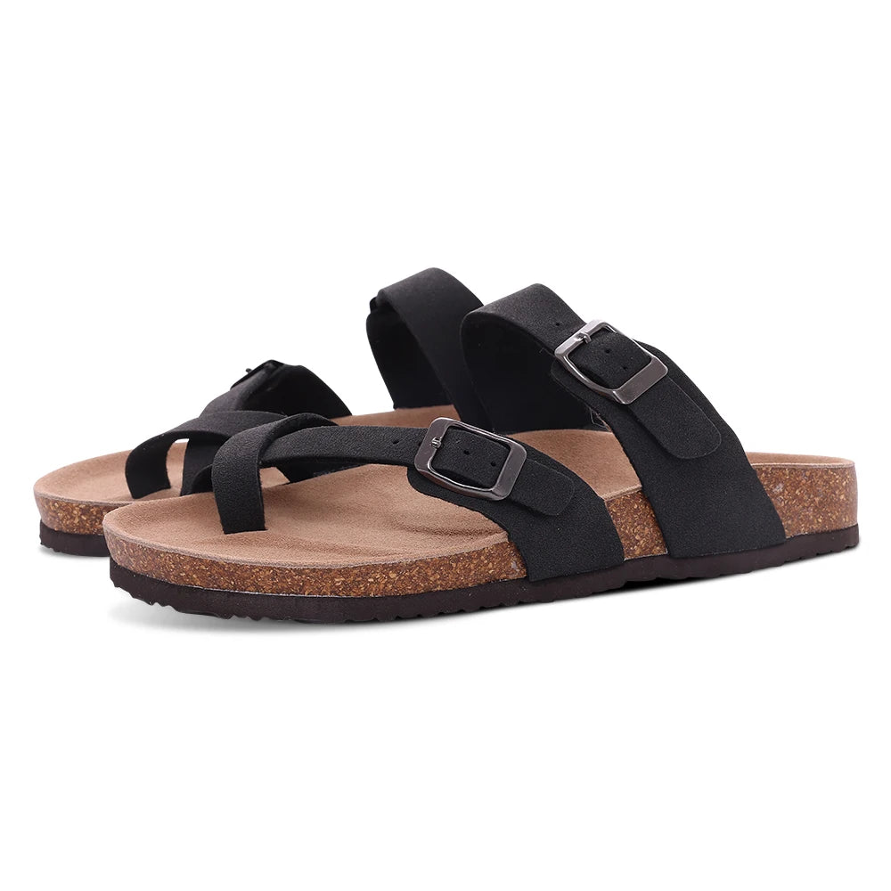 Comwarm – Mules en daim pour femmes, pantoufles, sabots pour hommes, sandales à semelle intérieure en liège avec Support d'arc, diapositives de plage en plein air, chaussures de maison