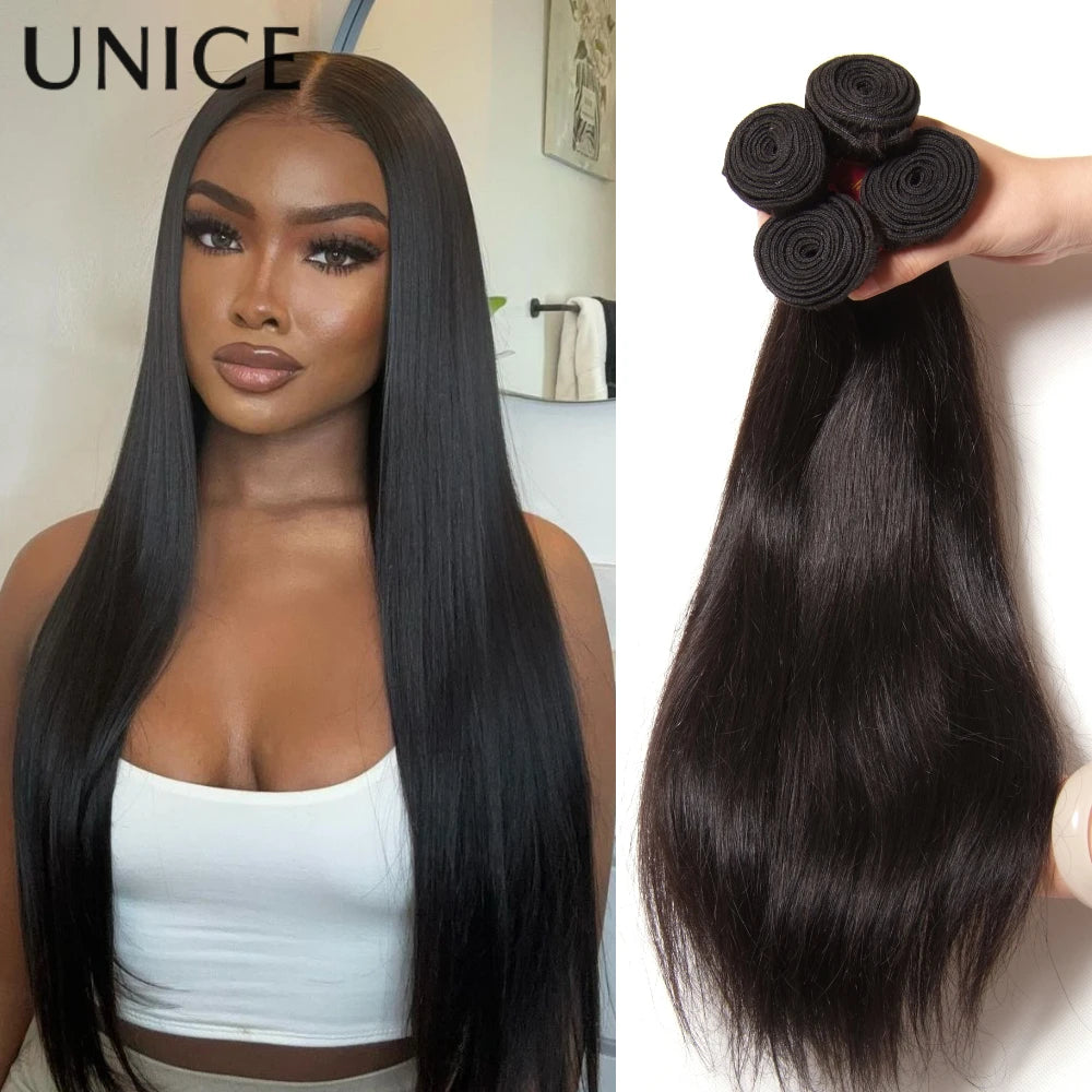 UNice Mèches de cheveux humains ultra-lisses 1/3 pièces/lot Couleur naturelle Non traitées Grade 10A/12A Tissages à coudre