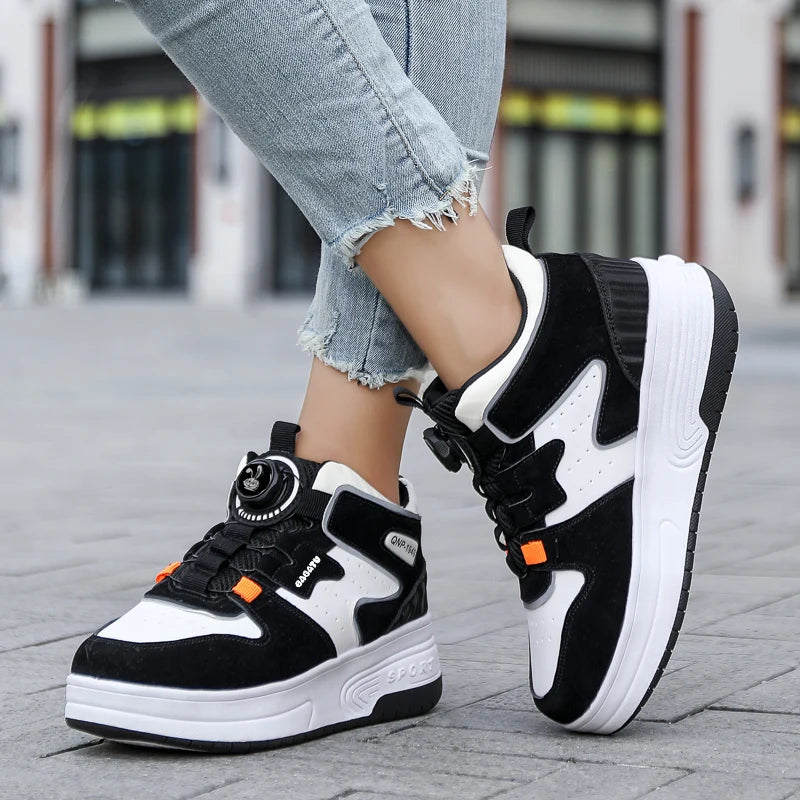 Chaussures de patin à roulettes pour enfants, baskets pour enfants avec deux roues pour garçons et filles, chaussures de course décontractées pour adultes, taille 31-42