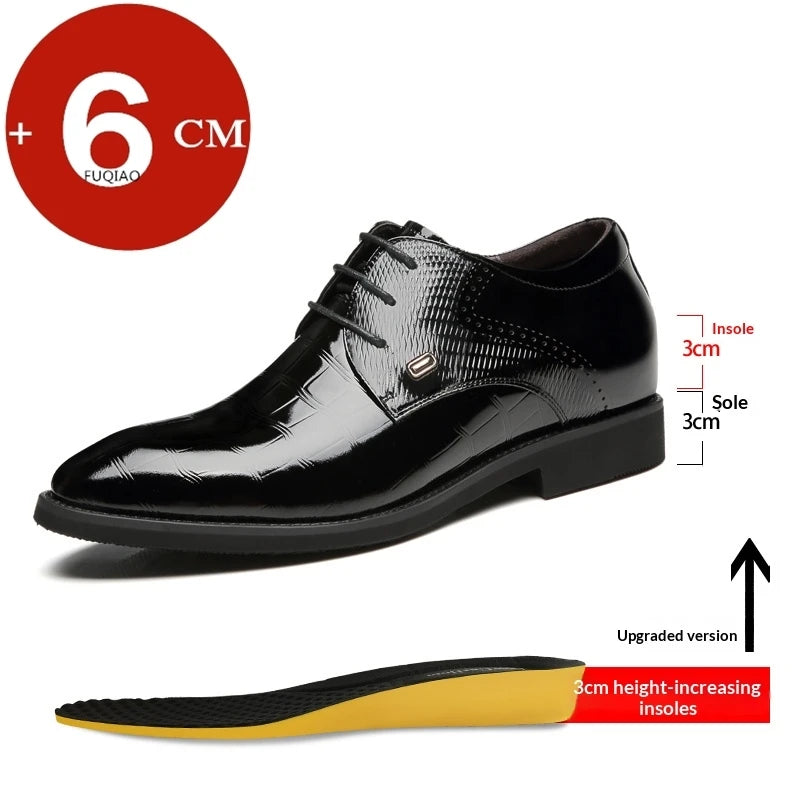 Chaussures rehaussantes pour hommes, élévation de 6/8 cm, invisibles, en cuir, style Oxford Derby, pour mariage et affaires, à lacets