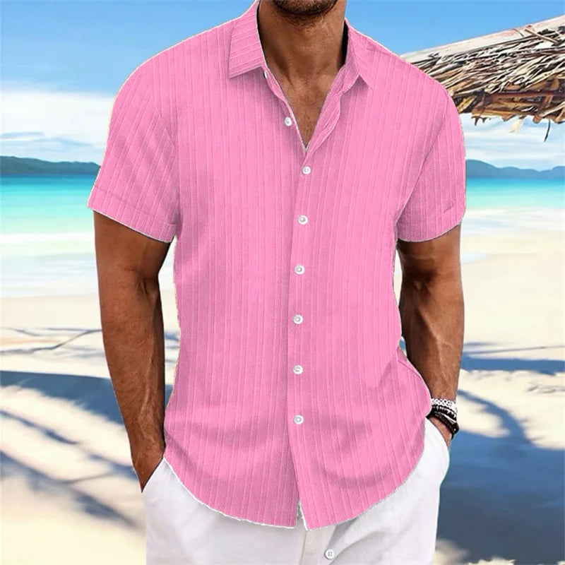 Chemise Homme 2024 - Chemise d'été fine, col montant, manches courtes, style décontracté pour le shopping en extérieur, tailles XS-6XL, en tissu lin