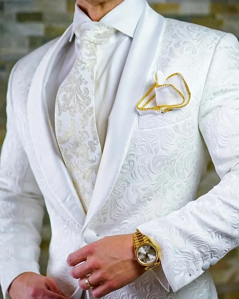 Costume deux pièces blanc à imprimé floral pour homme, veste et pantalon, pour garçons d'honneur, mariage, cocktail, soirée formelle, smoking de marié