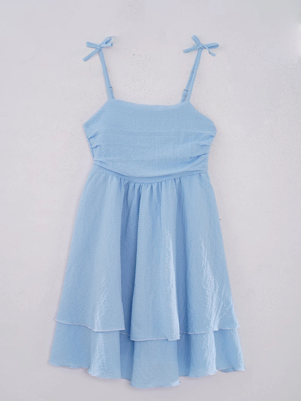 Robe d'été à bulles bouffantes pour enfants filles, bretelles Spaghetti, sans manches, ourlet fluide à volants, robe de princesse pour fête sur la plage et vacances