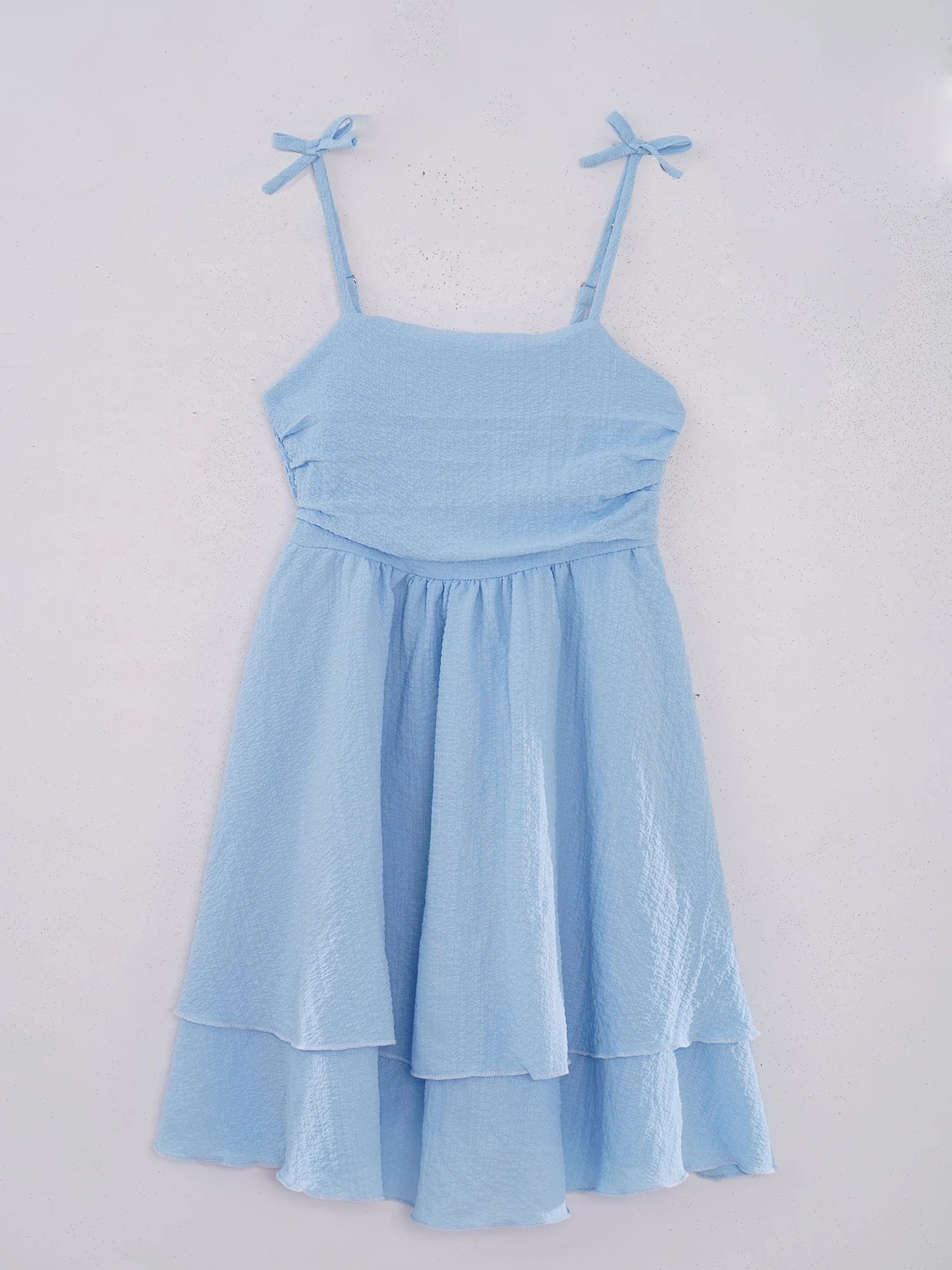 Robe d'été à bulles bouffantes pour enfants filles, bretelles Spaghetti, sans manches, ourlet fluide à volants, robe de princesse pour fête sur la plage et vacances