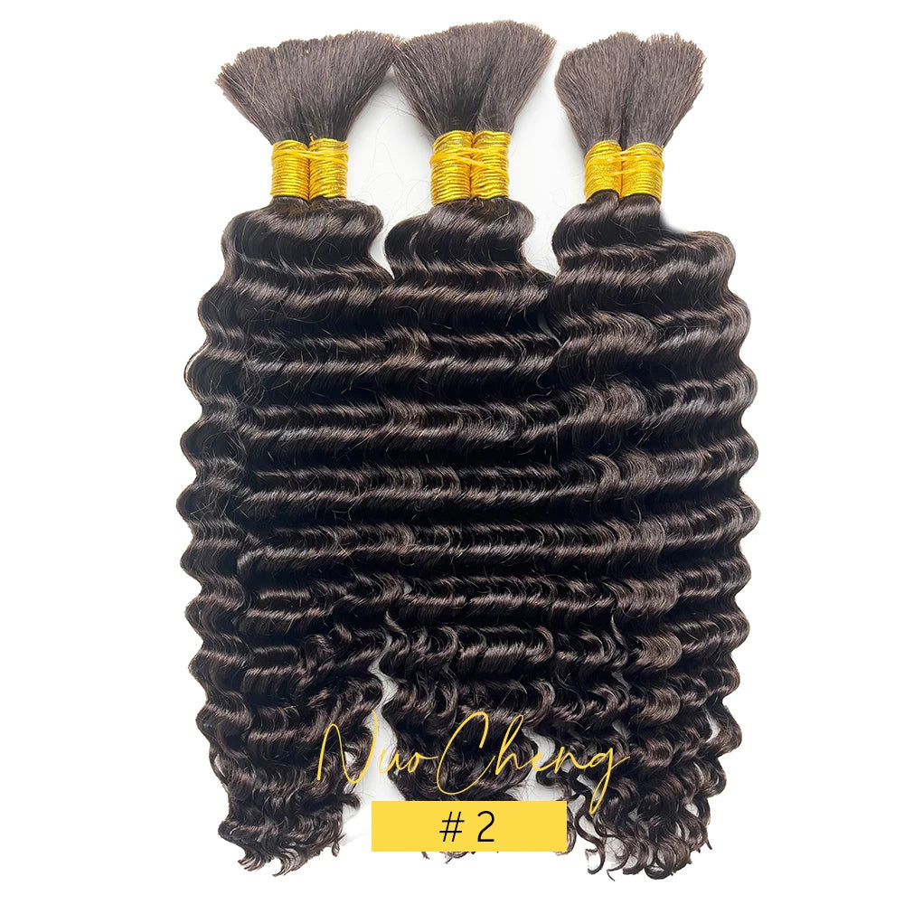 2 lots de cheveux humains à tresser pour tresses bohèmes, 14 pouces 100g 10A Cheveux humains brésiliens vierges en vrac à ondulations profondes pour tressage
