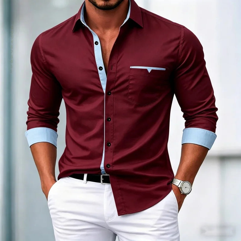 Chemises pour hommes de haute qualité, chemises à manches longues contrastées, chemises décontractées pour affaires, chemises tendance pour les rendez-vous, vêtements polyvalents pour hommes