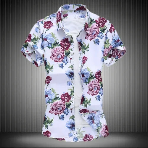 Chemise imprimée pour hommes, chemises de plage à manches courtes col carré simple boutonnage noir violet Camisa taille asiatique M-7XL