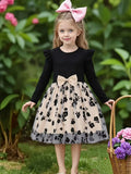 Printemps automne infantile enfant en bas âge filles col rond manches volantes épissure fleur imprimé Tulle tenue décontractée pour bébé filles