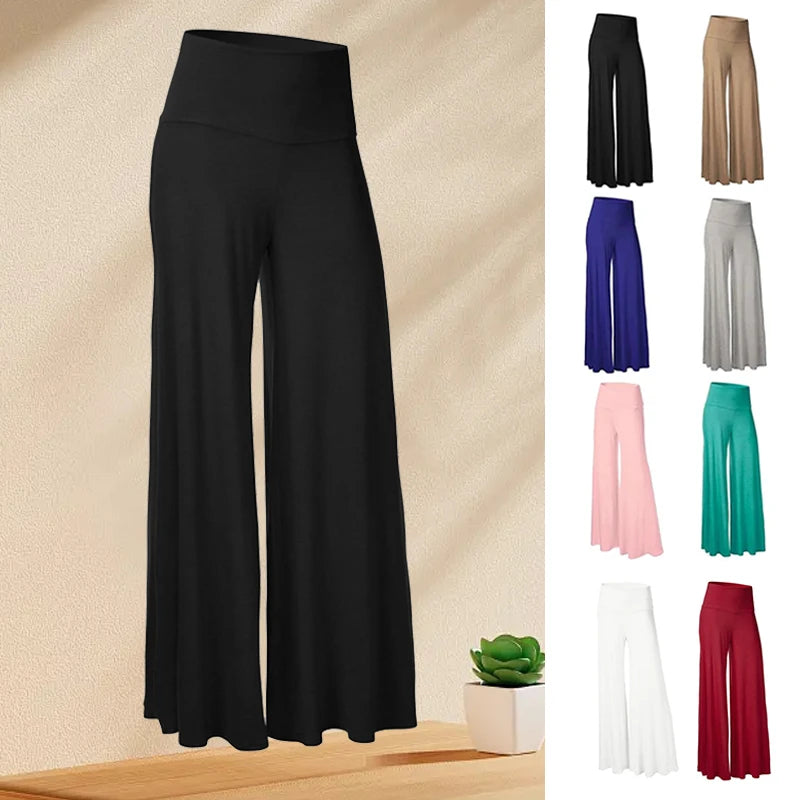 Pantalon Palazzo doux à jambes larges pour femmes, fin, extensible, taille haute, coréen, décontracté, ample, surdimensionné, pantalon de sol, printemps été