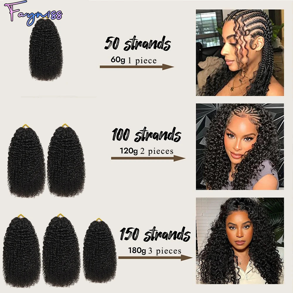 Extensions de cheveux humains 100% naturels, bouclés crépus, pré-séparés, style plumes, pour tresses bohèmes, avec nœuds miracle pour crochet.