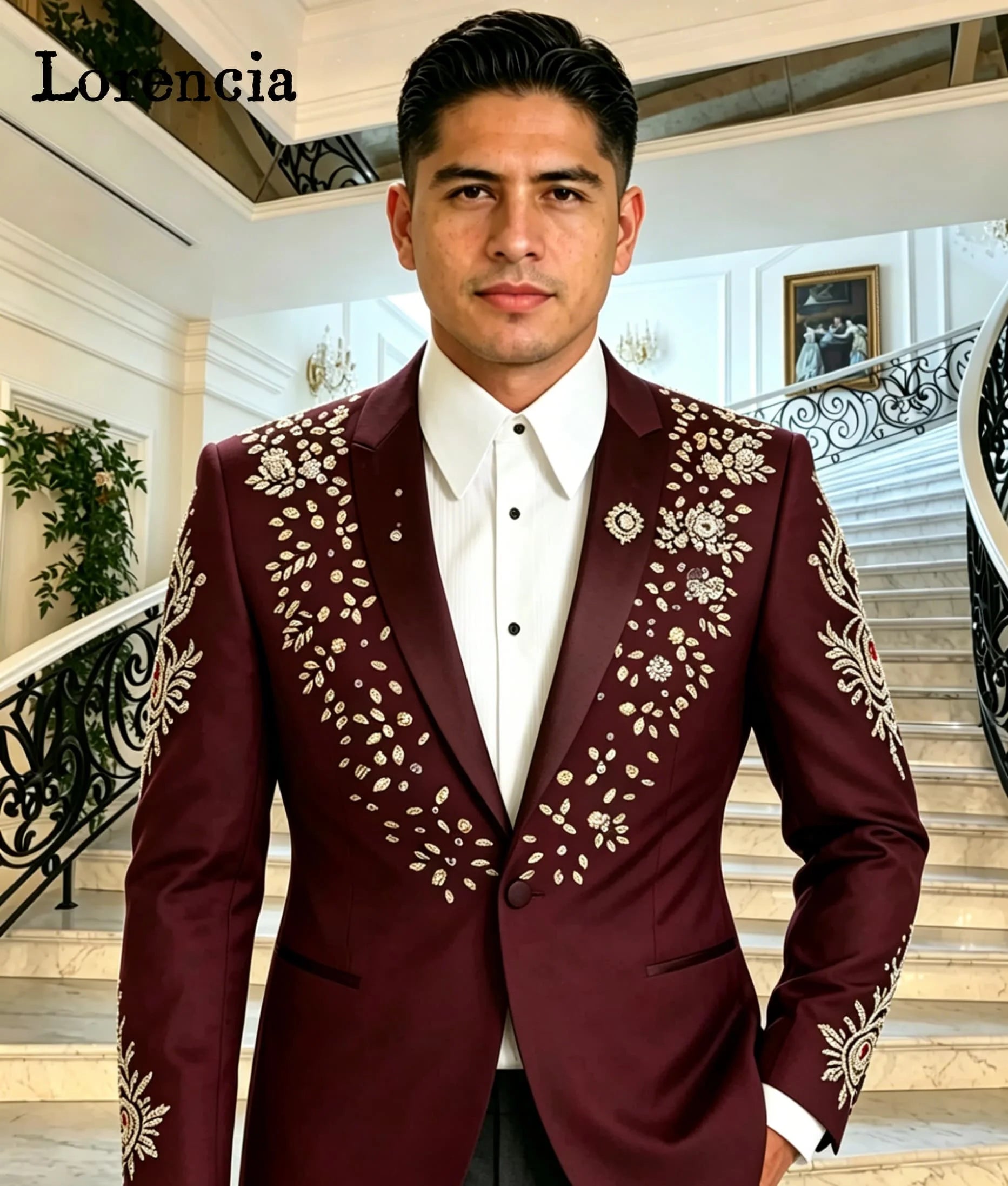 Costume de luxe pour homme 2 pièces, revers châle, coupe ajustée, smoking formel d'affaires, broderie de cristaux, blazer et pantalon de mariage, bikini personnalisé