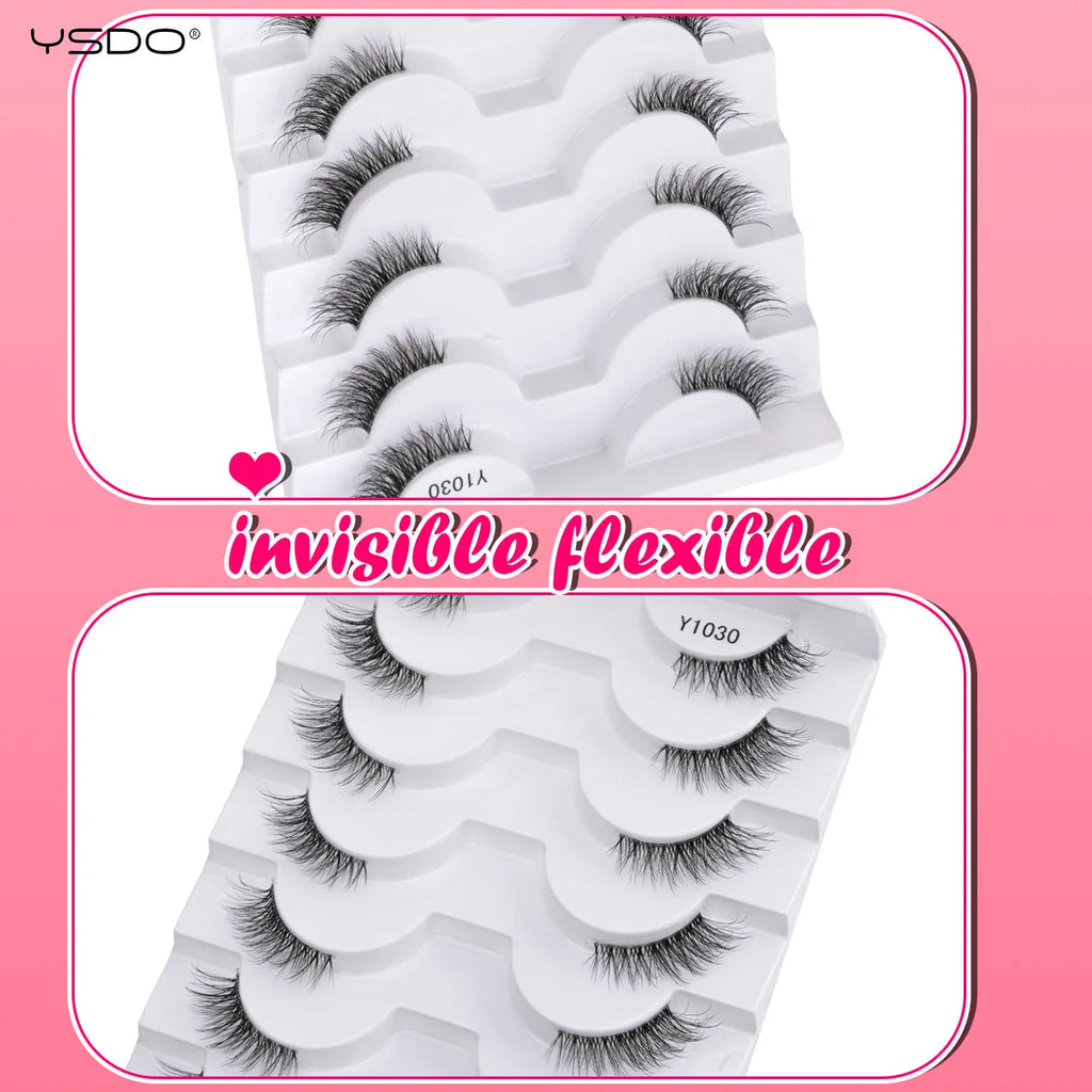 YSDO-Demi cils de chat doux, bande claire naturelle, faux cils, contaminants naturels, py, faux cils de vison 3D, outils de maquillage, 5/10 paires