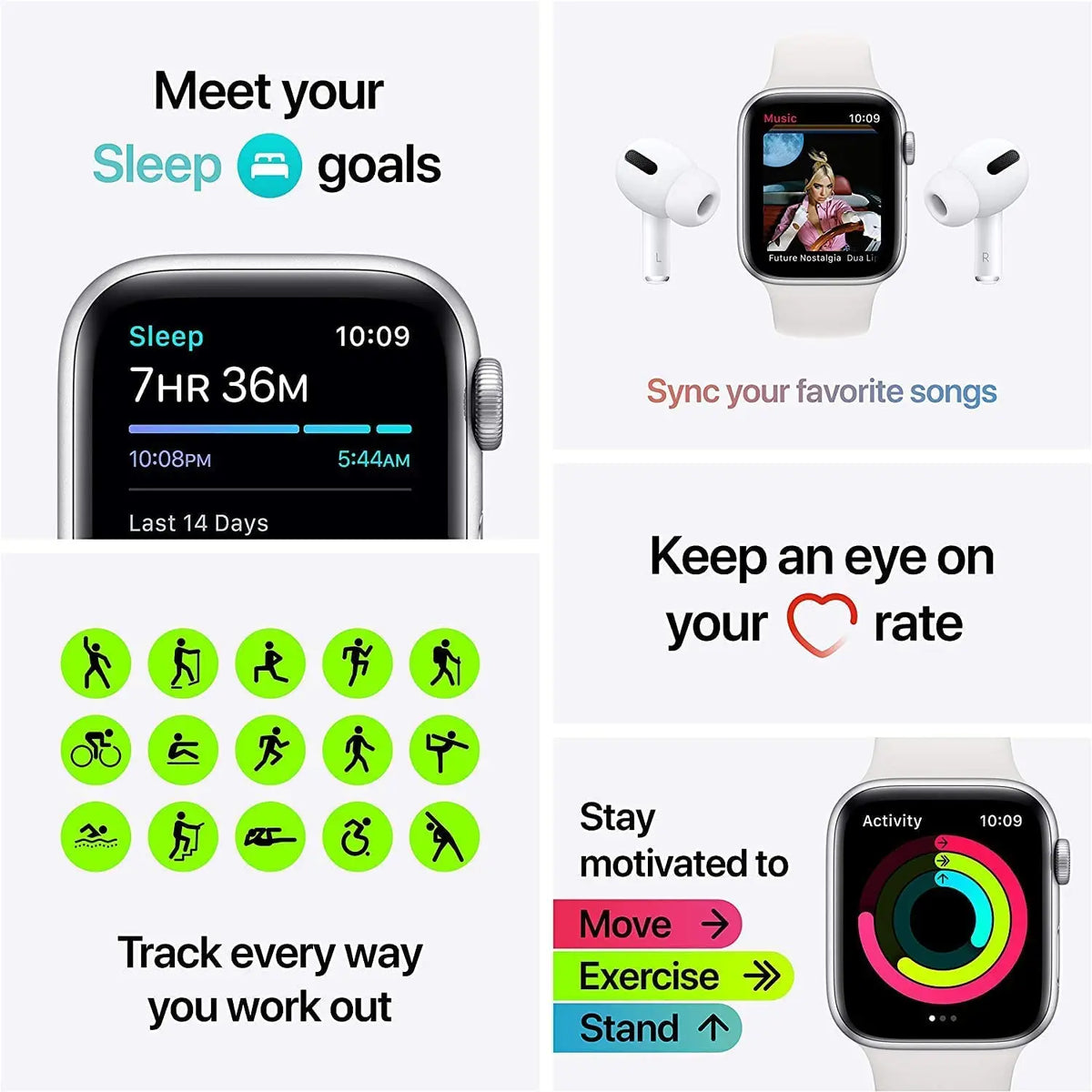 Apple Watch SE Boîtier en aluminium avec bracelet sport, montre intelligente iOS, 40mm, 44mm, renouvelé