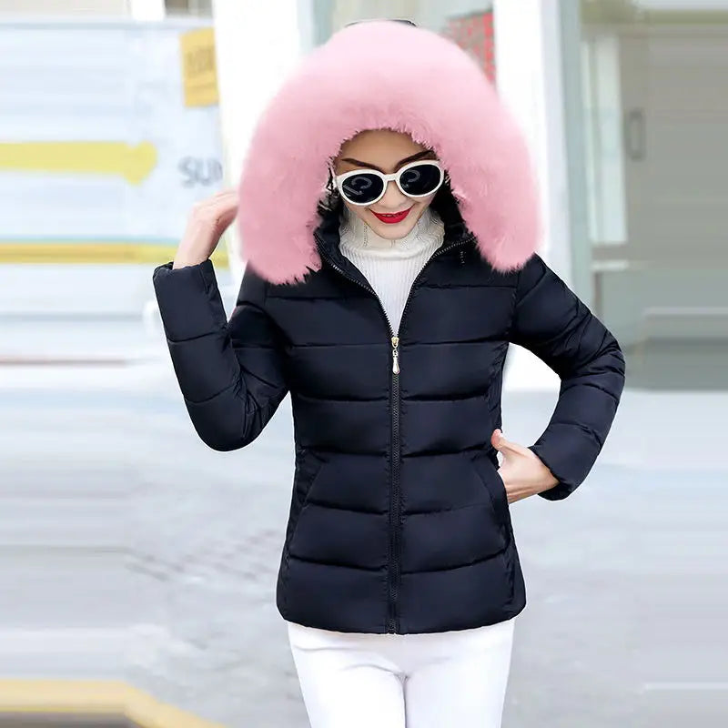 Manteau d'automne pour femme, veste courte à capuche, parka chaude 2026, grande fourrure, doudoune matelassée pour femme, grande taille
