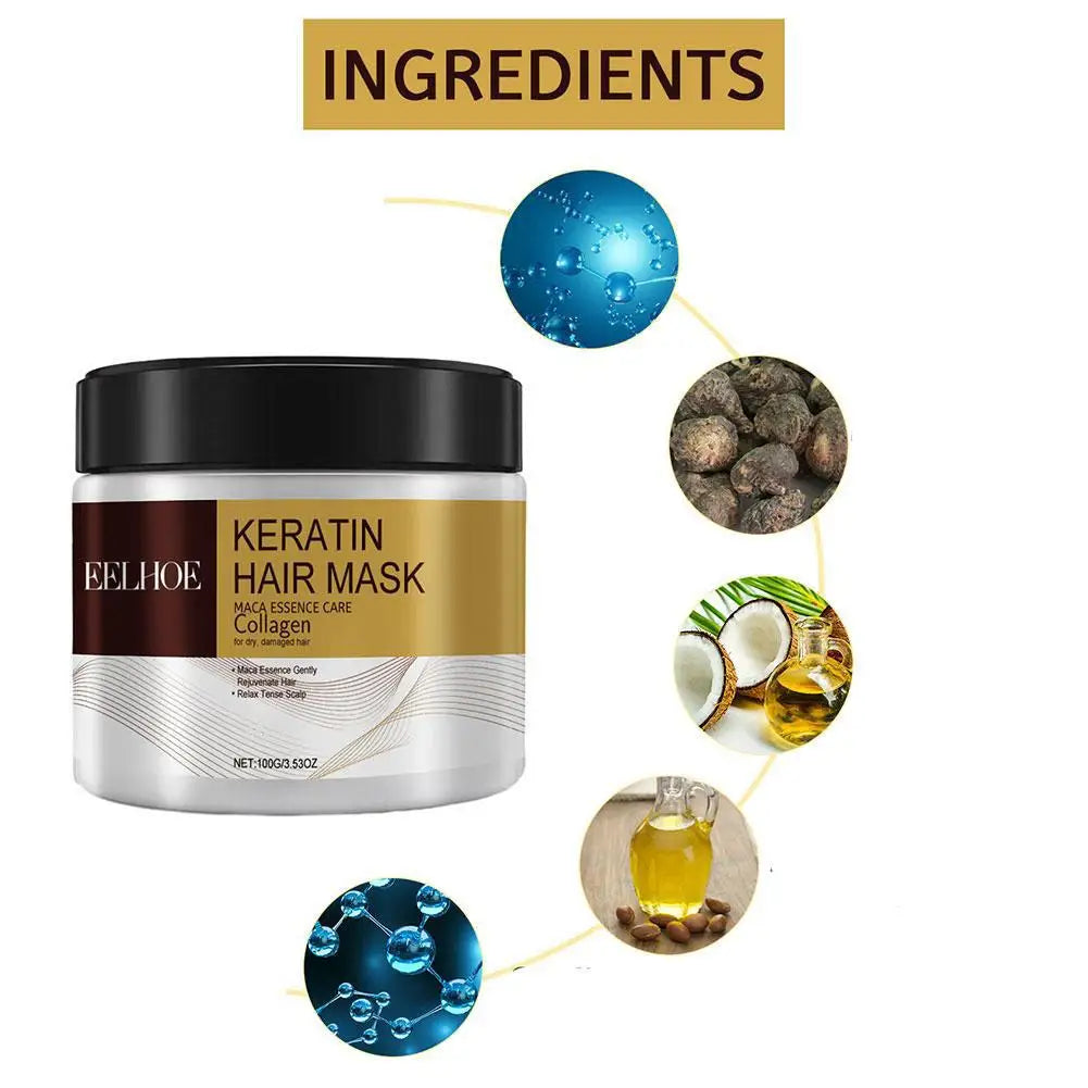 Masque capillaire au collagène et à la kératine, contrôle du sébum, masque capillaire à l'huile d'argan marocaine, revitalisant, doux, lisse, réparation des cheveux abîmés, soin des cheveux
