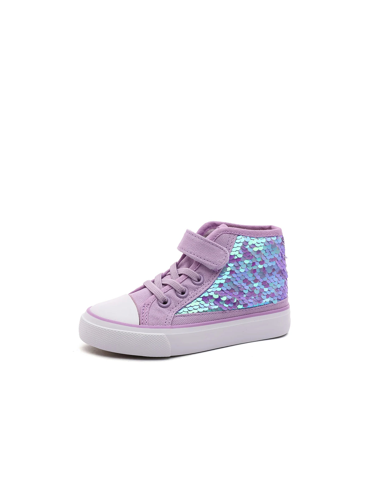 COMFY KIDS Filles 3-12 ans Violet Échelle holographique Style Princesse Chaussures en toile mi-hautes Sangle réglable Doux Confortable Vêtements toutes saisons Performance de fête Chaussures décontractées