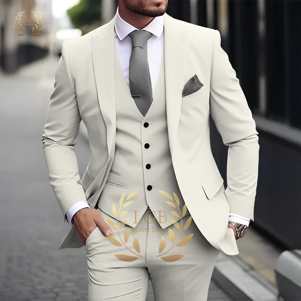 Costume 3 pièces kaki pour hommes, classique, revers, Business, formel, mariage, marié, coupe cintrée, élégant, Style Gentleman, Blazer à la mode