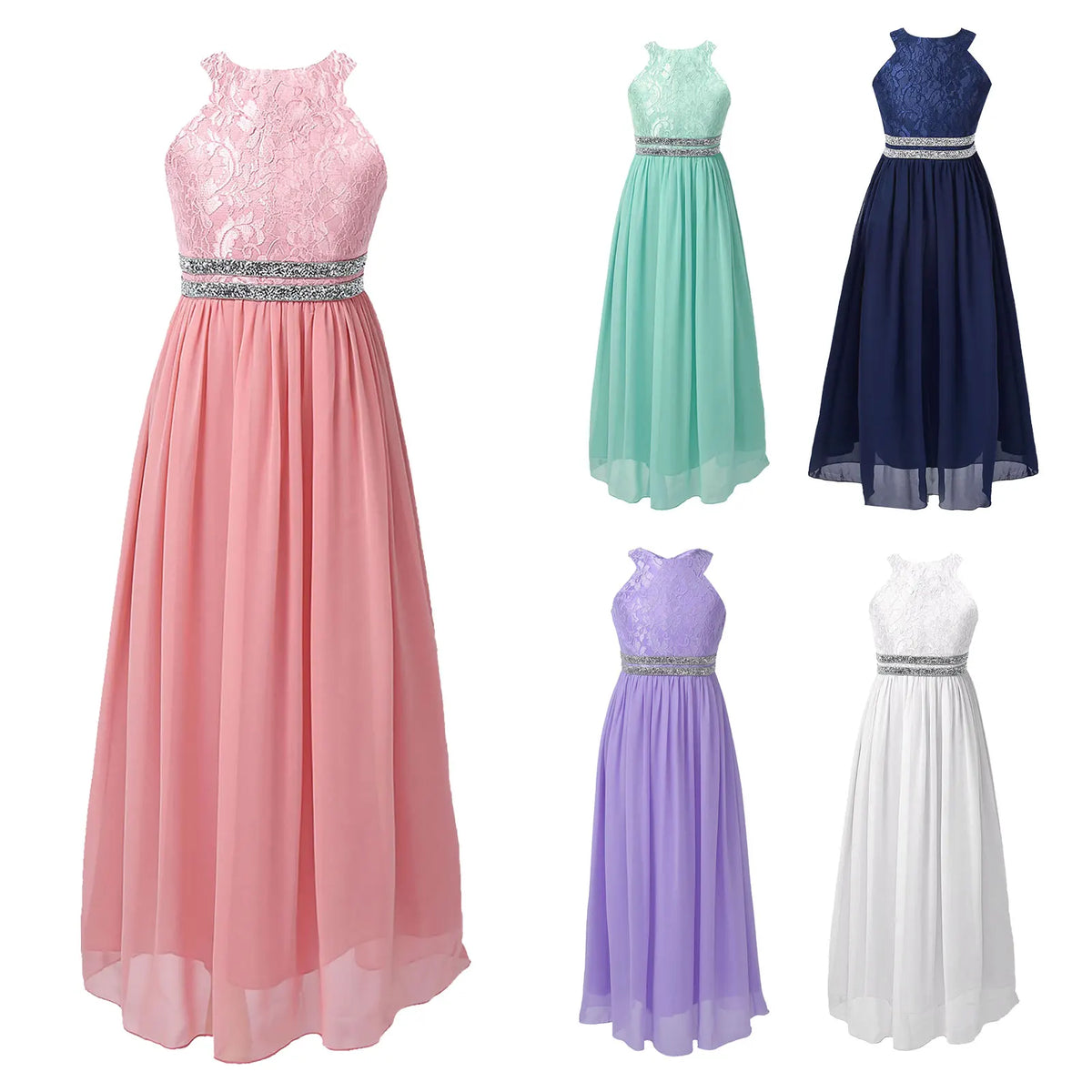 Iiniim-Robe brillante en dentelle florale à paillettes pour adolescentes, robe d'été formelle pour mariage et fête d'anniversaire