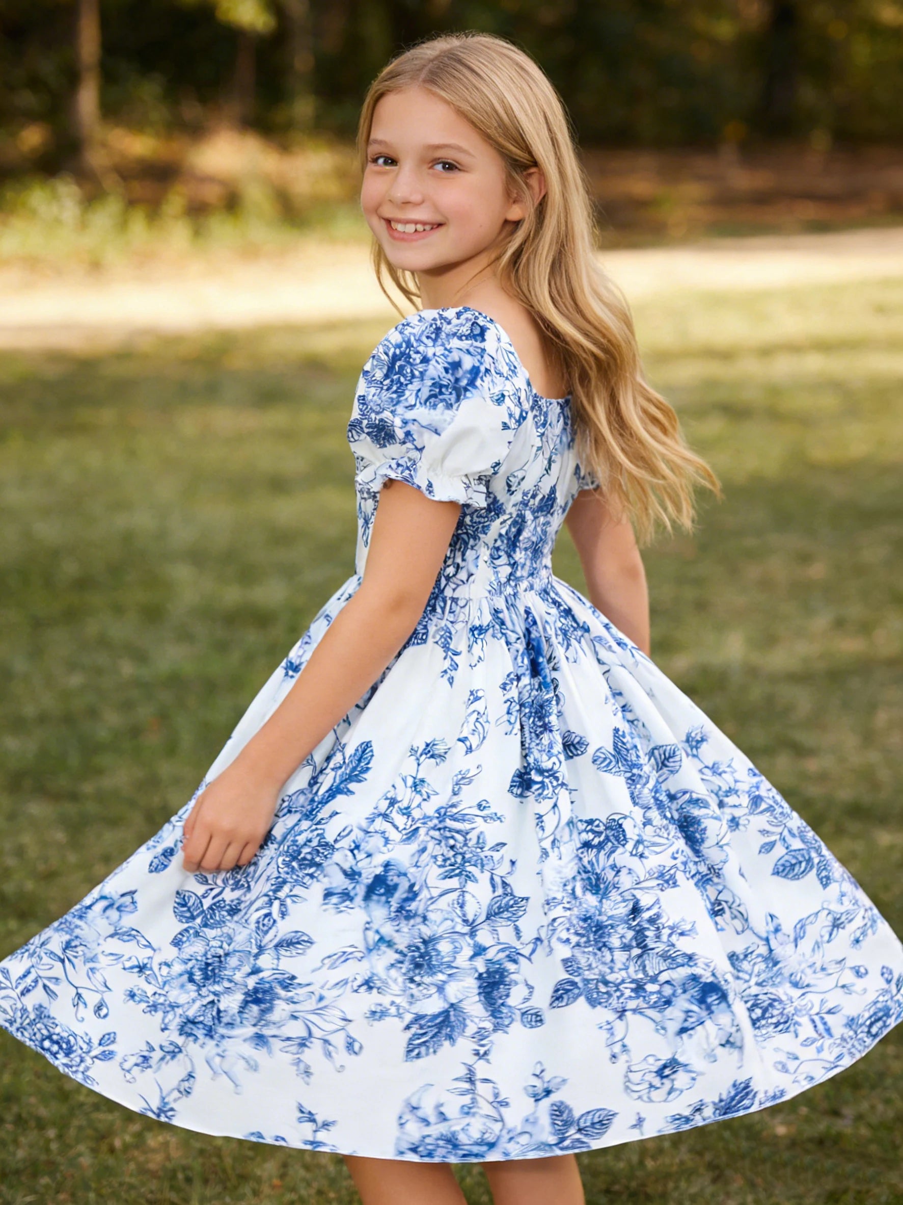 Robe à manches courtes à bulles pour filles, robe florale élégante et à la mode pour les activités et les fêtes de loisirs en plein air d'été