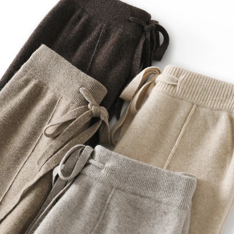 Pantalon large à taille haute en tricot pour femme, couleur unie, coupe ample, style coréen, décontracté, automne-hiver