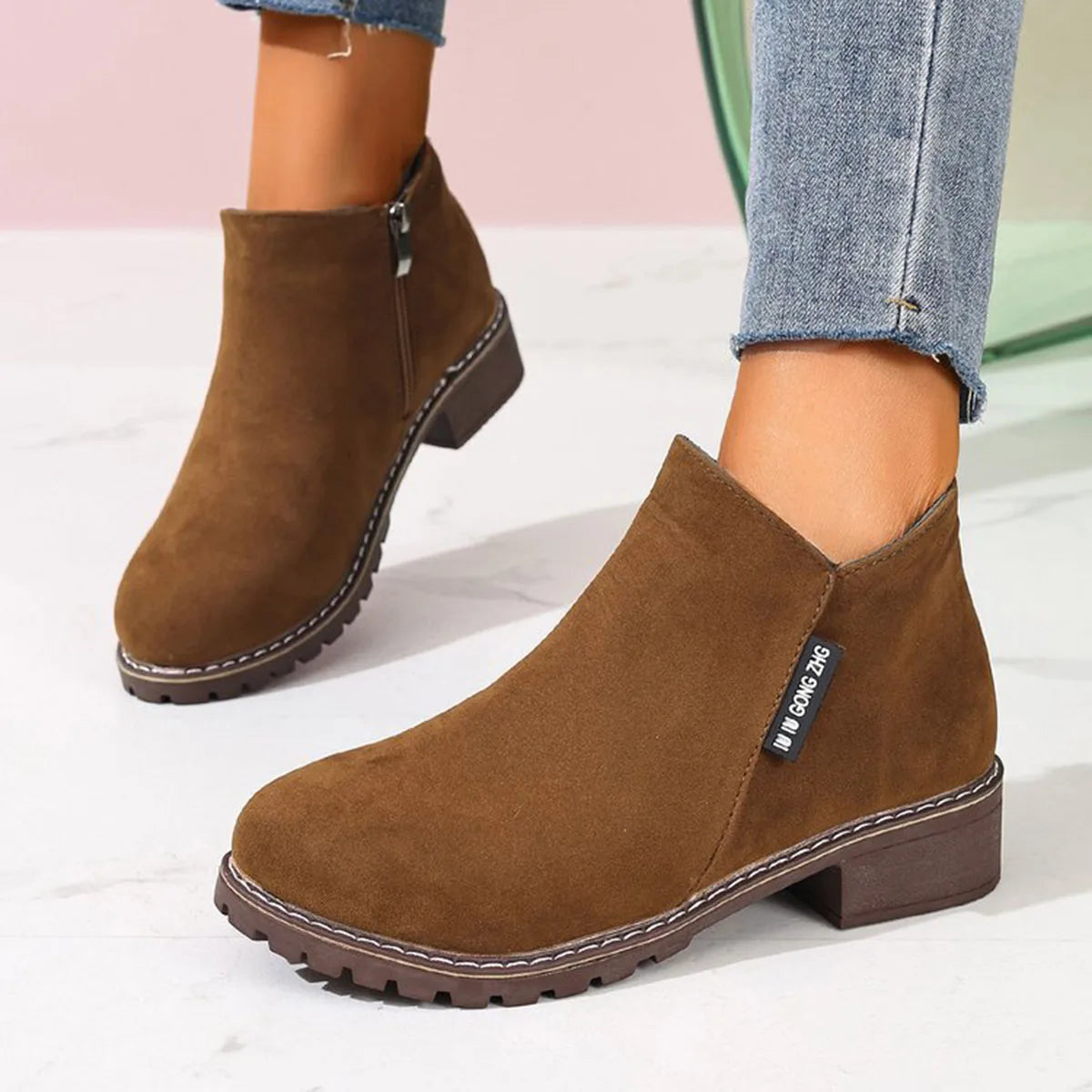 Bottines pour femmes, automne-hiver, fermeture éclair latérale, talon épais, confortables, élégantes, décontractées, formelles, nouvelle plateforme, chaussures tendance