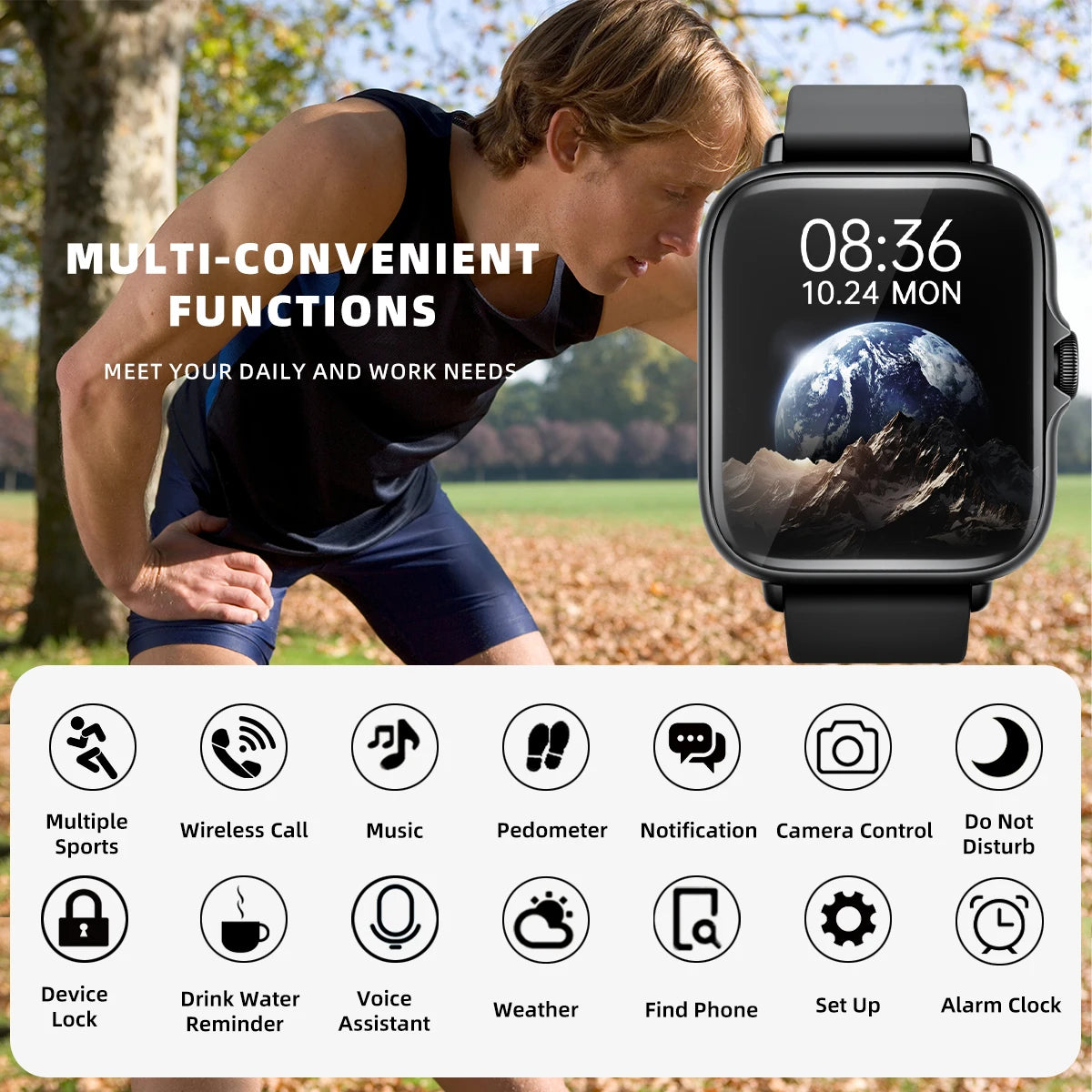 Montre intelligente étanche avec podomètre pour iPhone et Android, réponse à un message, surveillance du sommeil, informations et diag, sport, en effet, 1.83
