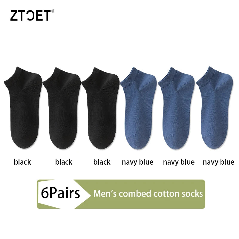 6 paires de chaussettes en coton peigné pour hommes, de haute qualité, courtes, respirantes, anti-odeur et antibactériennes, pour affaires, printemps et été